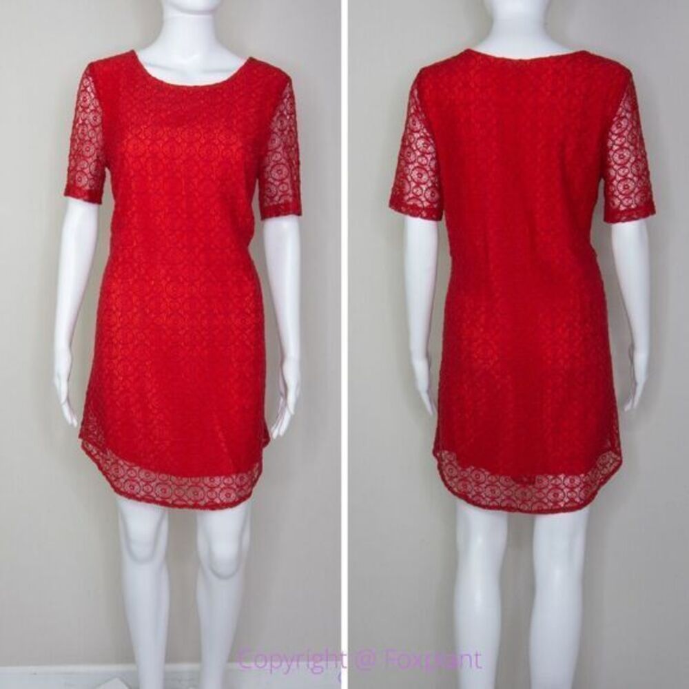 Sam & Lavi‎ USA-made lace short sleeves red shift dress, women size M